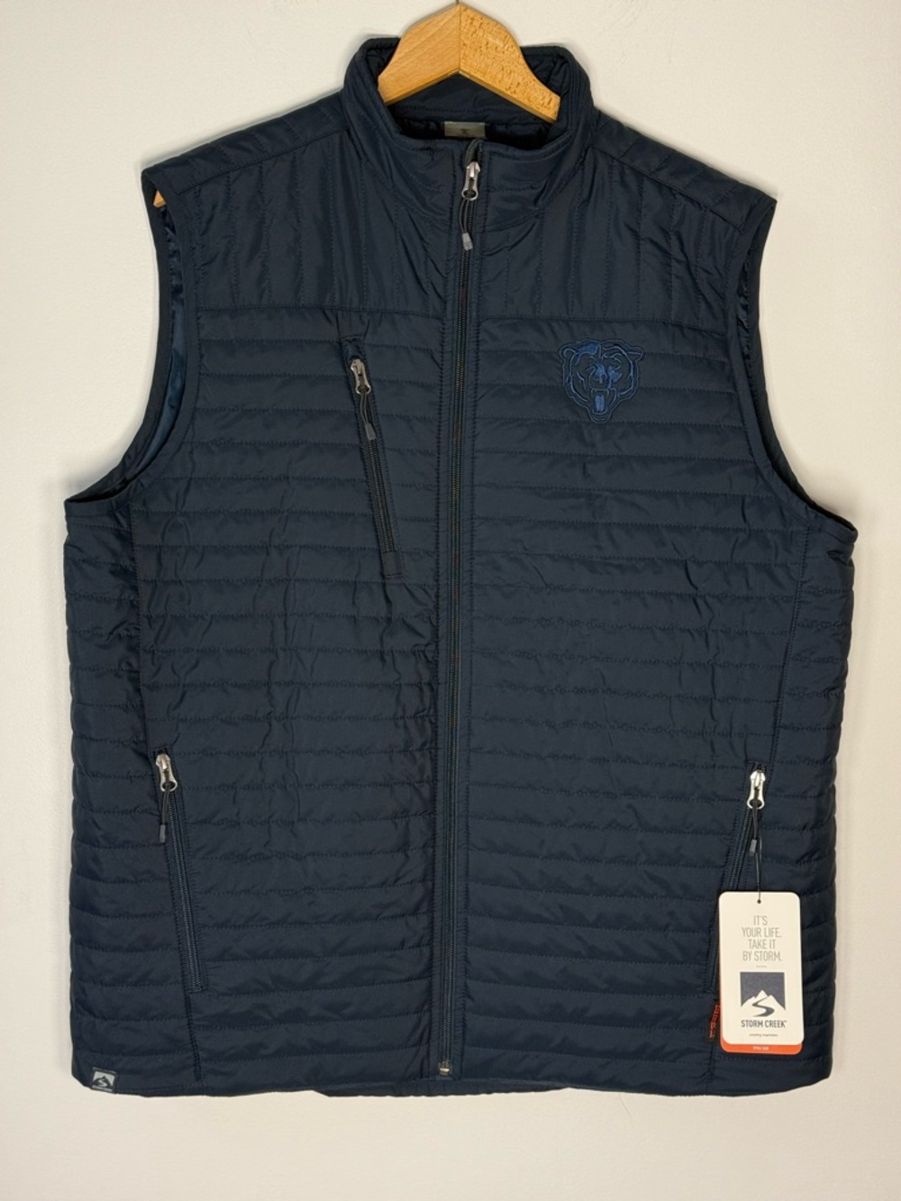 Men’s Storm Creek Navy Quilted Vest with NFL‎ Chicago Bears Embroidered logo